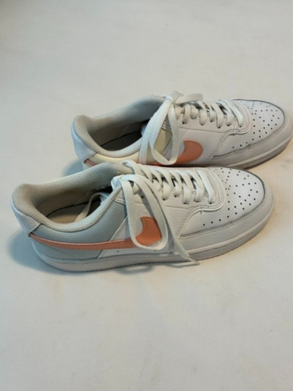 Nike All Leather Tennis Shoes with Pink Swoosh and Gray and Peach Trim